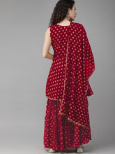 Women's Maroon & Gold-Toned Printed Sharara Set With Dupatta-AHKUDUSH-COMBO-282